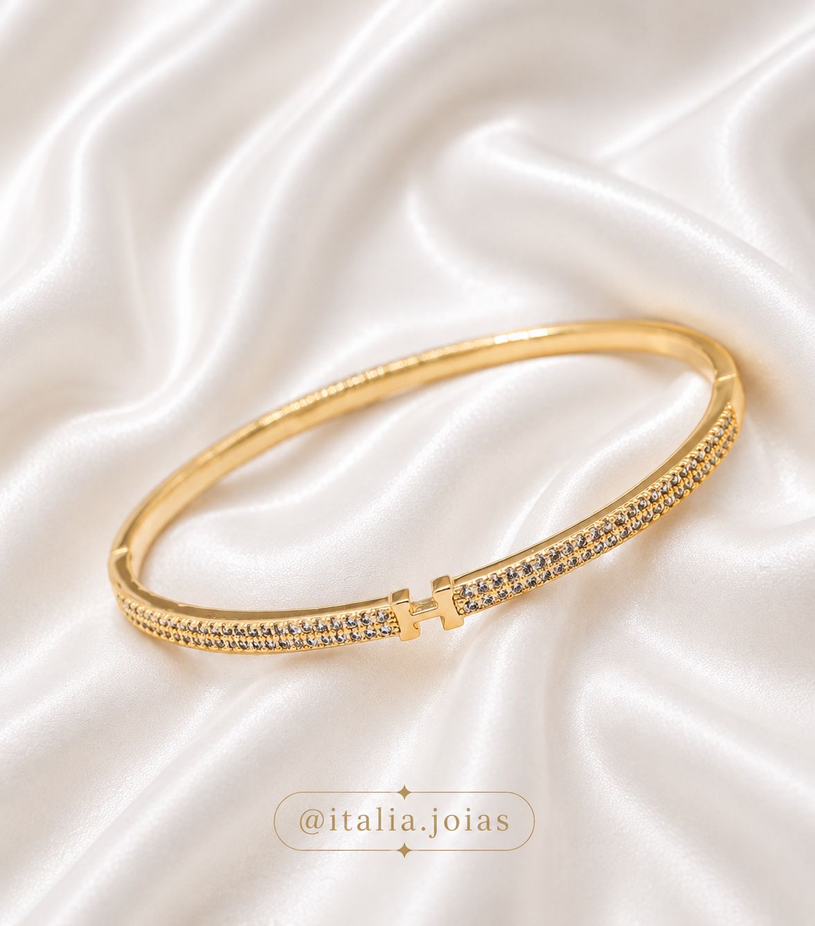 Pulseira aro em banho de ouro com zircônias